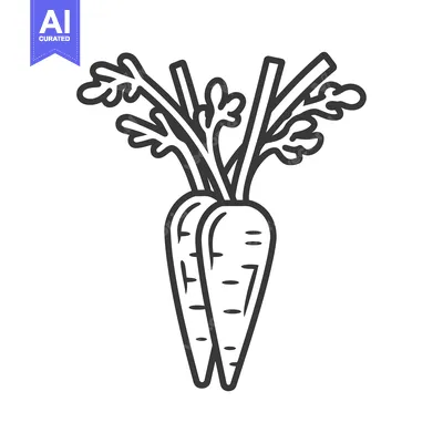 Two Carrots With Green Tops in Outline Style