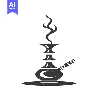 A black and white silhouette of a hookah with smoke rising from the to