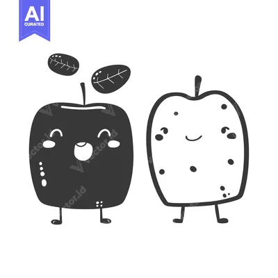 Premium design asset: Two Cartoon Apples With Smiling Faces and Leaves