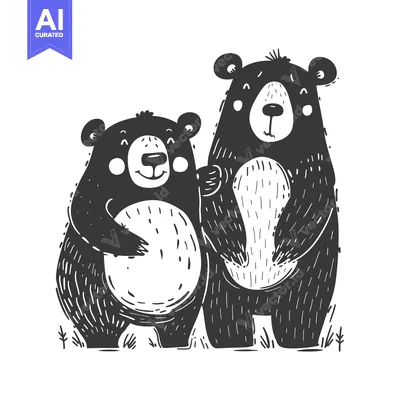 Two Cartoon Black Bears Standing Together in a Friendly Pose