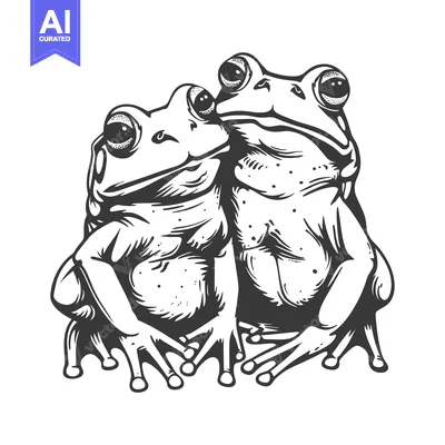 Two Cartoon Frogs Sitting Side by Side with Big Eyes