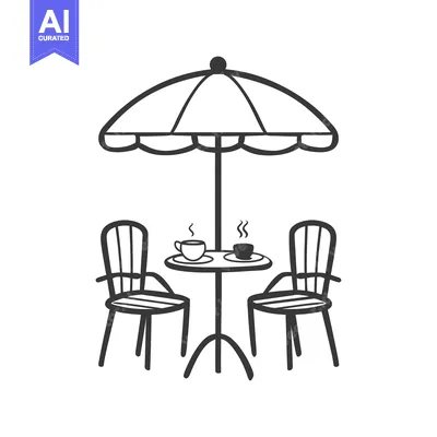 Aset premium populer: Two Chairs, Table, Umbrella, and Cups of Coffee