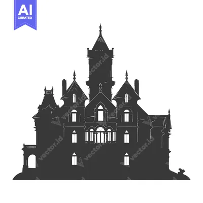 A Black and White Silhouette of a Large Gothic Mansion