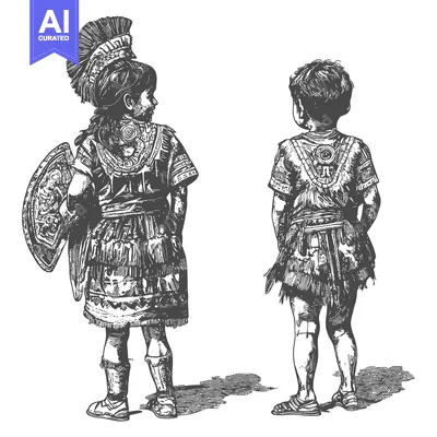 Two Children Dressed in Ancient Roman Garments