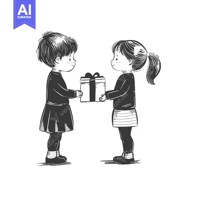 Two Children Exchanging a Gift with a Big Bow