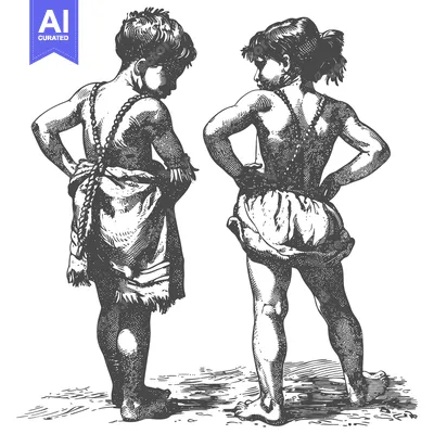 Aset premium populer: Two Children Standing Back to Back in Traditional Garb