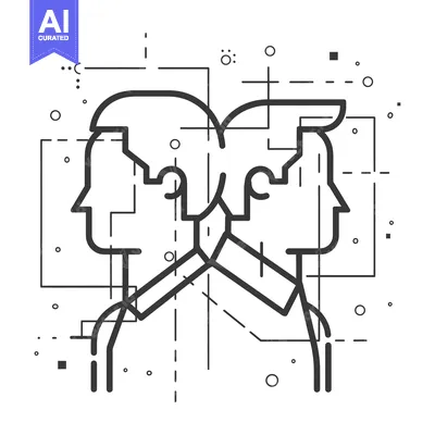 Premium design asset: Two Connected Head Silhouettes with Abstract Lines and Shapes