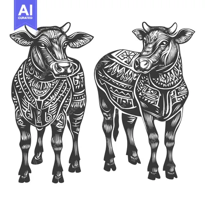 Aset premium populer: Two Cows with Intricate Geometric Patterns