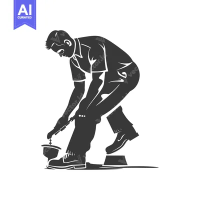 Aset desain premium: A Black and White Silhouette of a Man Working on a Pipe