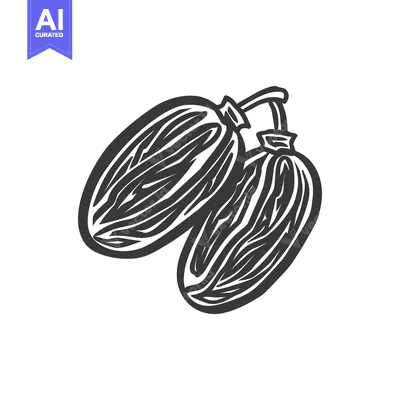 Aset desain premium: Two Dates with Stem, Black and White Illustration