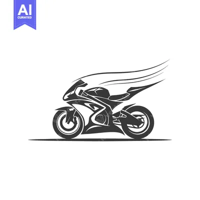 A black and white silhouette of a motorcycle speeding forward