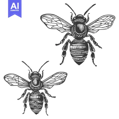 Two Detailed Black And White Bees