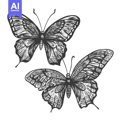 Two Detailed Black and White Butterflies in Flight