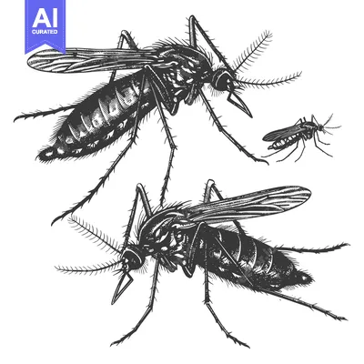 Two Detailed Black and White Illustrations of Mosquitoes