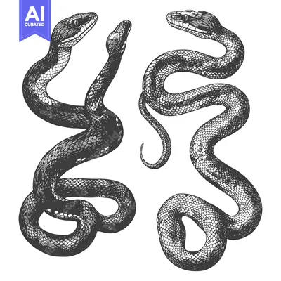 Two Detailed Black and White Snake Illustrations