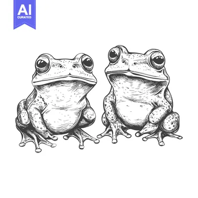 Two Detailed Hand-Drawn Frogs Facing Each Other