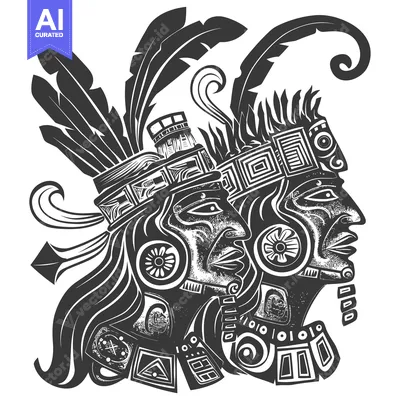 Two Detailed Profile Portraits of Indigenous People in Headdresses