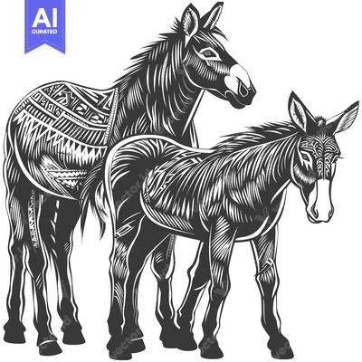 Two Donkeys with Geometric Patterns