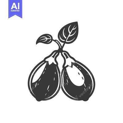 Two Eggplants with Stem and Leaves