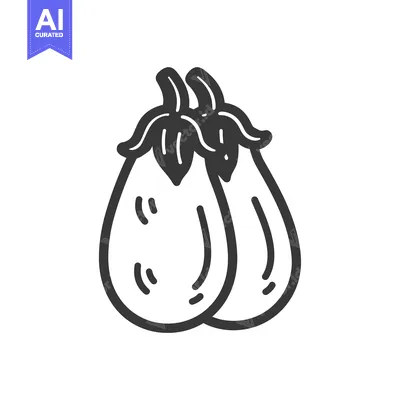 Two Eggplant Vegetables with Stems in Line Art