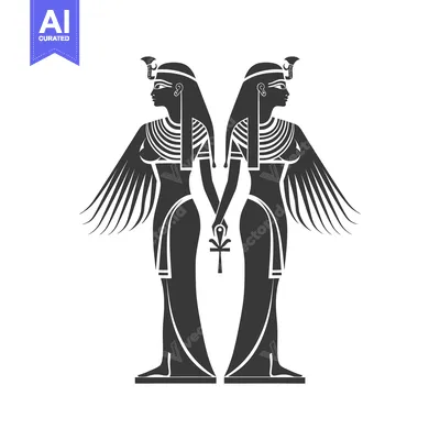 Two Egyptian Goddesses with Ankh Symbol