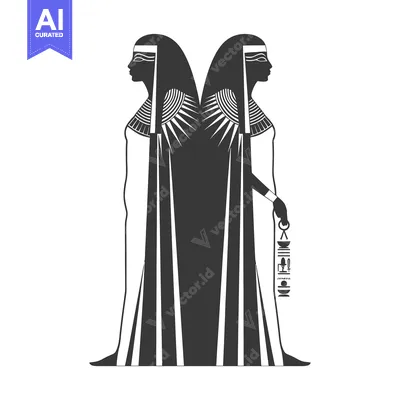 Two Egyptian Women in Traditional Garb with Hieroglyphs