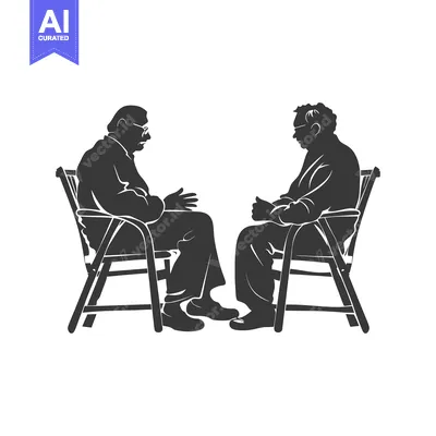 Two elderly men in chairs facing each other