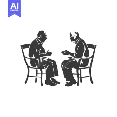 Two elderly men in chairs facing each other