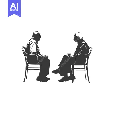 Aset premium populer: Two Elderly Men Sitting in Chairs and Talking
