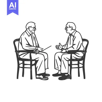 Aset desain premium: Two Elderly Men Sitting in Chairs and Talking