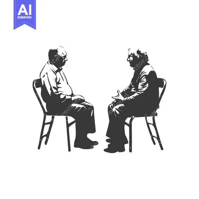 Aset desain premium: Two Elderly Men Sitting In Chairs Facing Each Other