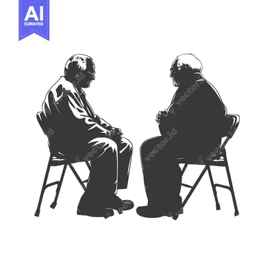 Two Elderly Men Sitting in Folding Chairs, Facing Each Other