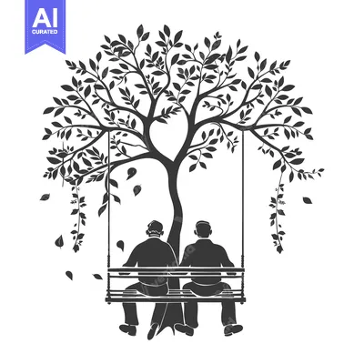 Two Elderly Men Sitting on a Swing Under a Leafy Tree