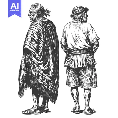 Aset premium populer: Two Elderly Men Standing Back-to-Back, One in Traditional Clothing