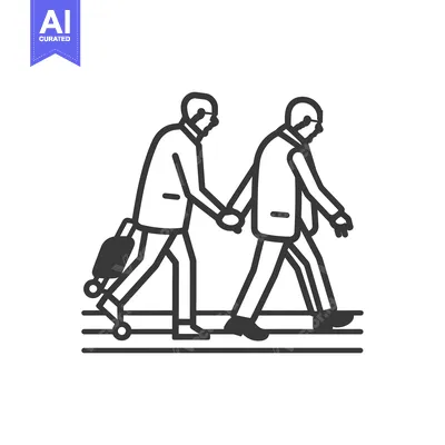 Two Elderly Men Walking Hand-in-Hand with One Carrying a Suitcase