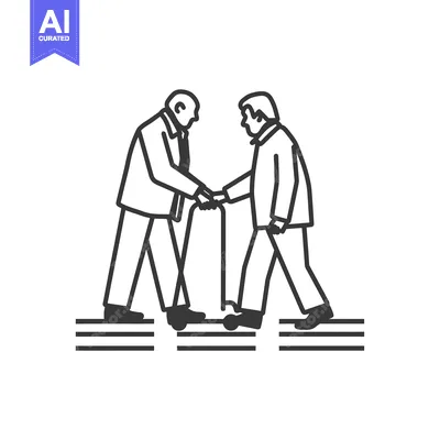 Aset desain premium: Two Elderly Men Walking Together, One Using a Cane