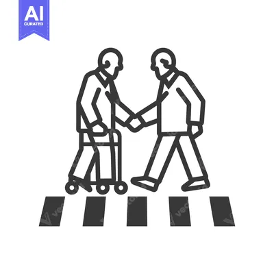 Aset premium populer: Two Elderly People Crossing a Crosswalk Holding Hands, One Using a Wal