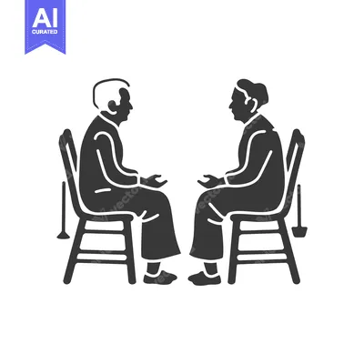 Two Elderly People Sitting in Chairs Facing Each Other