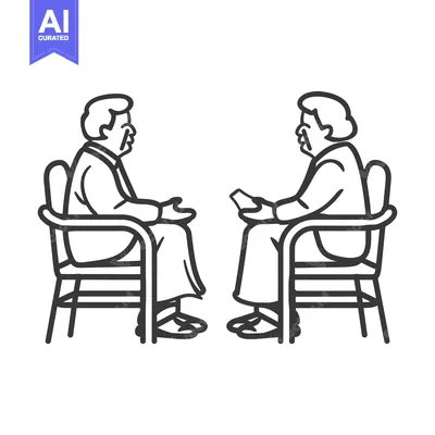 Two Elderly People Sitting in Chairs Facing Each Other