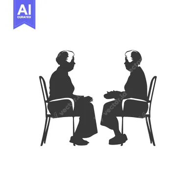 Aset premium populer: Two Elderly Women Sitting in Chairs Facing Each Other