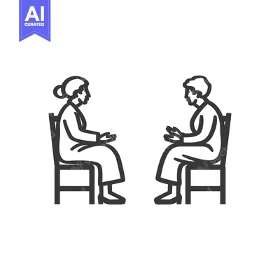 Aset desain premium: Two elderly women sitting in chairs facing each other