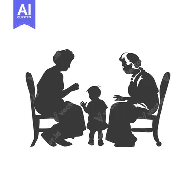 Two Elderly Women Sitting in Chairs with a Young Child Standing Betwee