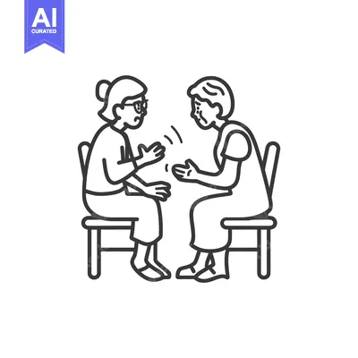 Two elderly women sitting on chairs and talking