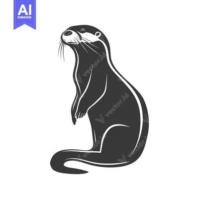 A Black and White Silhouette of an Otter Standing on Its Hind Legs