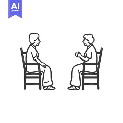 Two elderly women sitting on chairs facing each other