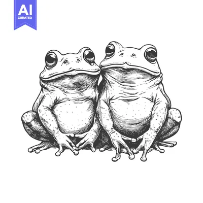 Two Frogs Sitting Side-by-Side in a Black and White Sketch