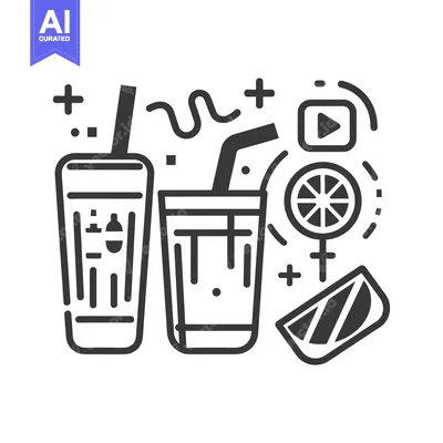 Two glasses with straws, a lemon wedge, a play button, and confetti