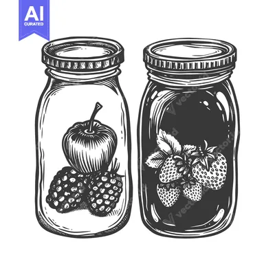 Two Glass Jars Filled with Fruit, One with an Apple and Blackberries,