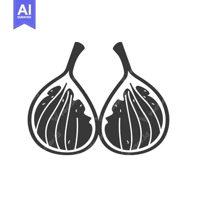 Two Halves of a Fig Fruit, Black and White Silhouette