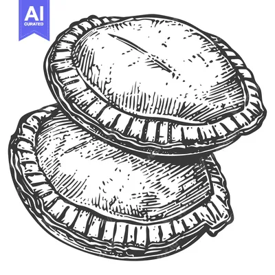 Aset desain premium: Two Hand-Drawn Black and White Empanadas